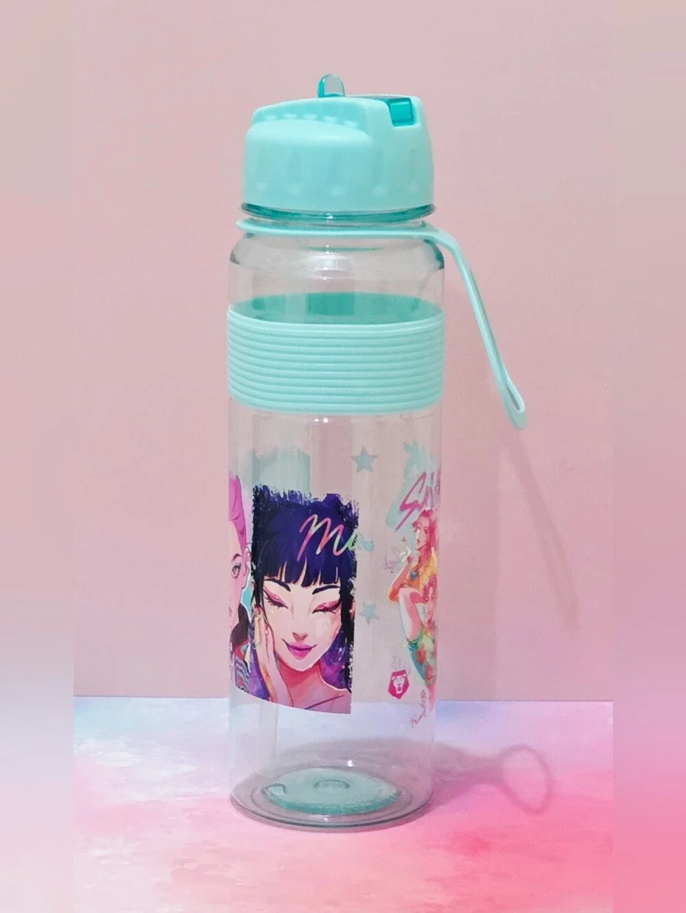 Hand-Designed Aquamarine K-POP Demon Hunters Water Bottle - Huntrix & Saja Boys